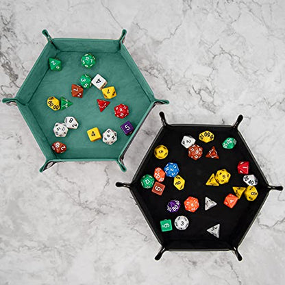 SIQUK 2 Pieces Dice Tray PU Leather Dice Trays Folding Hexagon Dice Holder Tray for Dice Games Like RPG, DND and Other Table Games (Cyan and Black) - color: Cyan and Black