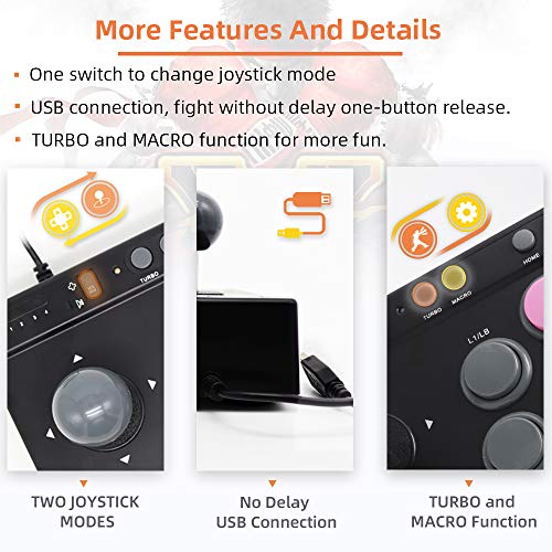 PXN Arcade Fight Stick, Fighting Game Joystick for PS4, PS3, Xbox One, Nintendo Switch and Windows PC - 7.2 ft USB Cable