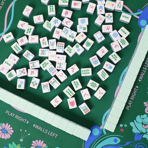 Jongyance Printed American Learning Mahjong Mat (33”x33”) with Black Carrying Bag, Anti-Slip, Noise-Reducing, Mahjong Table Mat for Mah-jongg, Poker, Board Games, Dominoes - color: Dark Green
