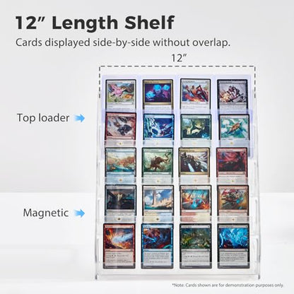 DEEIF 2 Pack Acrylic Trading Card Display Stand, 5-Tier Clear Shelf Holds Up to 40 Cards, 12" Wide Card Holder for Top loaders & Magnetic Cases, Large Storage for TCG, MTG Cards - size: 5 Tier, 2 Pack