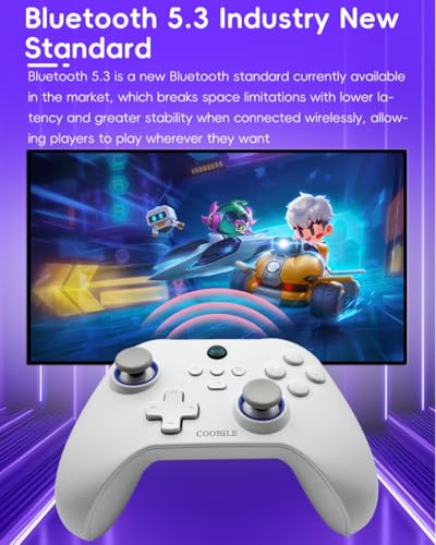 COOBILE Wireless Gaming Controller, Bluetooth Gamepad with Hall Joystick, hall trigger, Macro Back Key, no blind zones, support six-axis somatosensory,for iOS, Android, PC, Switch, Steam (white)