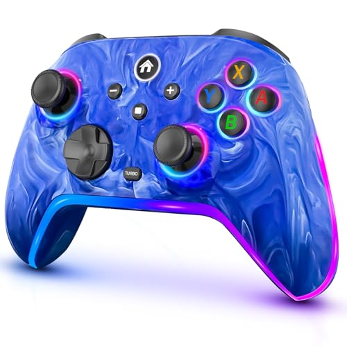 Wireless Switch Controllers for Nintendo Switch/OLED/Lite/Switch 2, 1200mAh Pro Controller with 10 Color LED Lights, Rechargeable Switch Control Gamepad with Vibration, Turbo, Wake Up, 6-Axis Gyro - color: Tie-dye Dark Blue