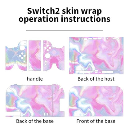 for Nintendo Switch 2 Skin Wrap Cover Decal Sticker Wrap Vinyl Mixed-Color Pattern (Pink) - color: Pink