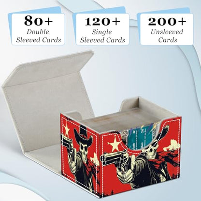 Commander Deck Box for Trading Cards - Fits 100+ Double Sleeved Cards, PU Leather MTG TCG Storage Case with Strong Magnetic Closure, Cowboy Skeleton - color: Cowboy Skeleton