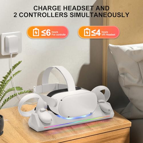 Hurra Charging Dock for Meta Quest 2, Support LED Indicator | VR Charging Station for Oculus Quest 2 Magnetic Charging, with 2 Rechargeable Batteries, USB-C Charger & Cable