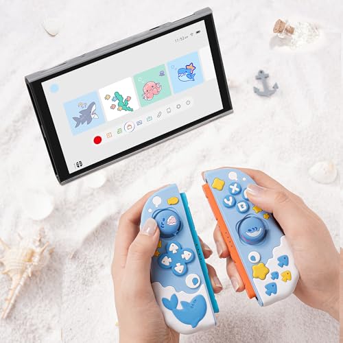 GeekShare Protective Case Compatible with Joy Con of Switch 2 Controllers,Silicone Switch Controller Skin, Anti-Slip Protective Case for Switch 2 (2025) with 2 Thumb Grips - Shark Party