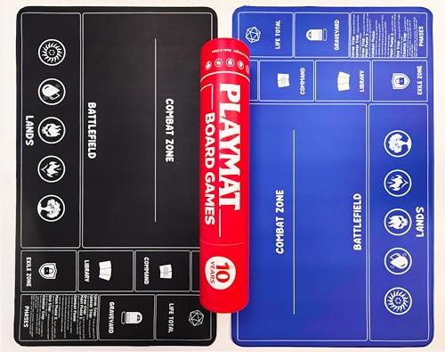 2 Pack MTG Playmat Set with Storage Tube Case – AiLiTeck Trading Card Game Playmat with Zones & Phase Guide for Beginner Casual Player Non-Slip Base for MTG Commander & TCG Play - Blue/Black - color: Blue+black
