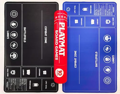 2 Pack MTG Playmat Set with Storage Tube Case – AiLiTeck Trading Card Game Playmat with Zones & Phase Guide for Beginner Casual Player Non-Slip Base for MTG Commander & TCG Play - Blue/Black - color: Blue+black
