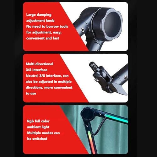 Yunseity Microphone Arm Stand Boom Arm Desk Mic Stand with RGB Light 22 Color Modes for Gaming Streaming Podcast