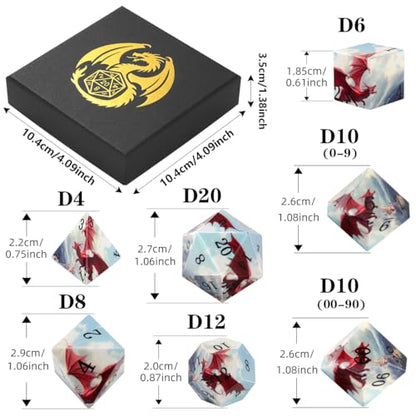 DND Dice Set, Dragon Theme Dice Set, UV Printed, Resin Material, DND Starter Set, 7pcs Polyhedral Dice Set with Dice Box, Role Playing Board Games Accessories - color: Dragon Style Gift Box