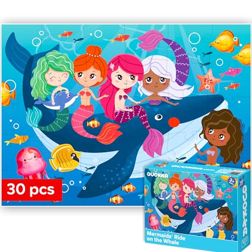 QUOKKA Puzzles for Kids Ages 3-5 - 30 Pieces Puzzles for Toddlers 2-4 - Mermaids Learning Jigsaw Puzzles for Kids 4-6 Years Old - Educational Toys for Boy and Girl - color: Mermaids