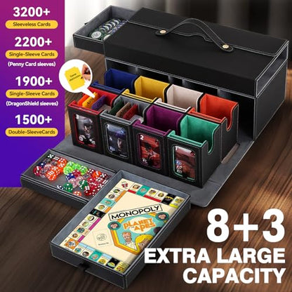 Mtg Commander Deck Box with Handle, 8Removable Deck Modular and 3Dice Trays | Holds 1500+Double-Sleeved Cards, Strap & Magnetic Lock, Magnetic Holders, Dividers Included, Display Window, Fit TCG/EDH - color: Multicolour