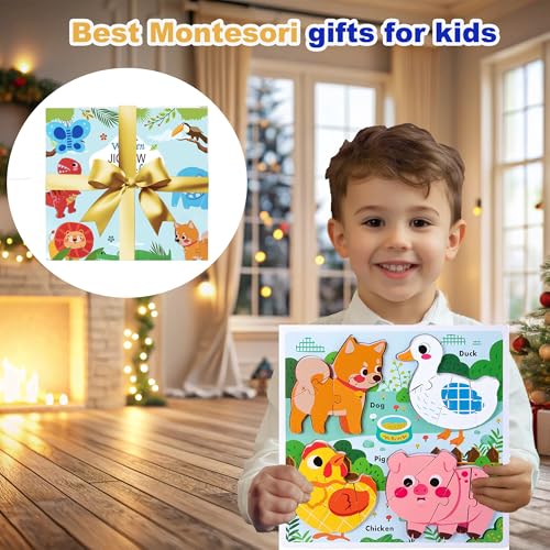 Learning Farm Animal Jigsaw Puzzles for Toddlers, Gifts for 2 3 Years Old Girls Boys,Wooden Montessori Puzzle 2-4, Toddler Toys Educational Toys Kids Ages 1-3 - color: Farm Animal