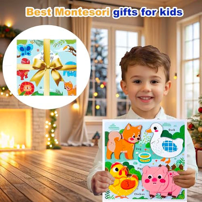 Learning Farm Animal Jigsaw Puzzles for Toddlers, Gifts for 2 3 Years Old Girls Boys,Wooden Montessori Puzzle 2-4, Toddler Toys Educational Toys Kids Ages 1-3 - color: Farm Animal
