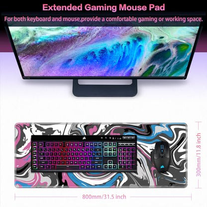 Canjoy Gaming Mouse Pad, Fluid Pattern Mouse Pad 31.5x11.8inch Large Extended Computer Mouse Mat Keyboard Full Desk Mousepad for Gaming, Office, Home - color: Pink-Blue Fluid, size: 800*300mm