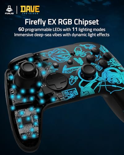 Switch 2 Pro Controller with Charging Dock FUNLAB x Dave the Diver Official Licensed - Hall Effect Sticks, Hidden-Light RGB, One-Click Wake-Up, Turbo, 2 Back Paddles, for Switch 2/OLED/PC, Collector - color: 컬러풀 데이브