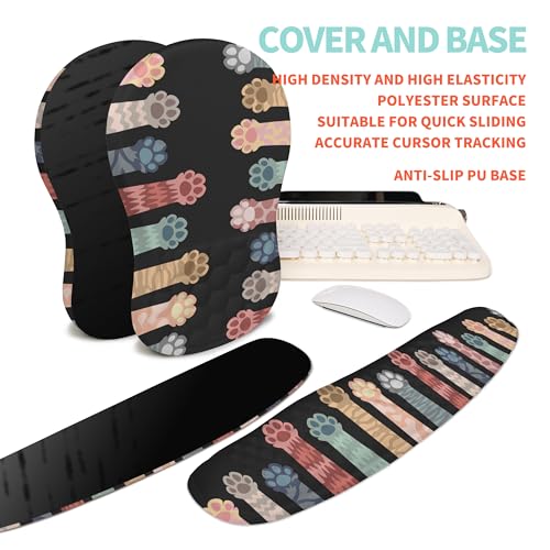 2-in-1 Ergonomic Set, Wave Rise Keyboard Wrist Rest and Massage Bulge Slope Mouse Pad Wrist Support, Cushion Memory Foam Integrated to Relieve Wrist Pain, Multicolour Cat Claws - color: Multicolour Cat Claws