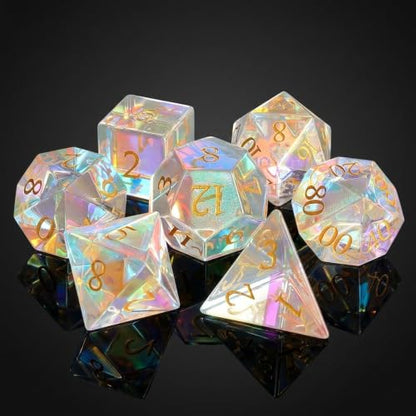 LUCKY-M Rainbow Gemstone Dice DND Dungeons and Dragons Dice Set Handmade RPG Dice D&D Accessories Gift Natural Stone Dice (Rainbow Mirror Crack) - color: 8.rainbow Mirror Crack