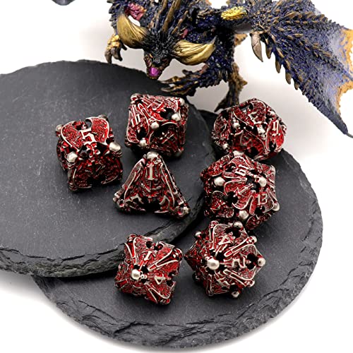 DND Dice, Metal Dice Set D&D Dungeons and Dragons Dices, Hollow Dice Set Polyhedral Dice Role Playing Dice Gaming D and D Dice for Board Game RPG (Angel Blood) - color: Angel Blood