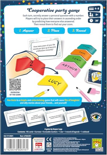 Fun Facts Party Game - Learn Surprising Facts About Friends and Family! Engaging Cooperative Game for Kids & Adults, Ages 8+, 4-8 Players, 30 Minute Playtime, Made by Repos Production