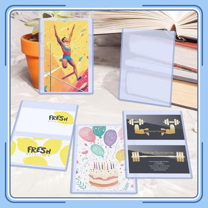 Vmiapxo 50 Pack 4" x 6" Hard Plastic Card Sleeves, Clear Rigid Protectors | Waterproof, Thick Card Holders, Double-sided Display, for Trading Sports Game Cards, Recipe Cards, Photos, Art Prints - size: 4" x 6"