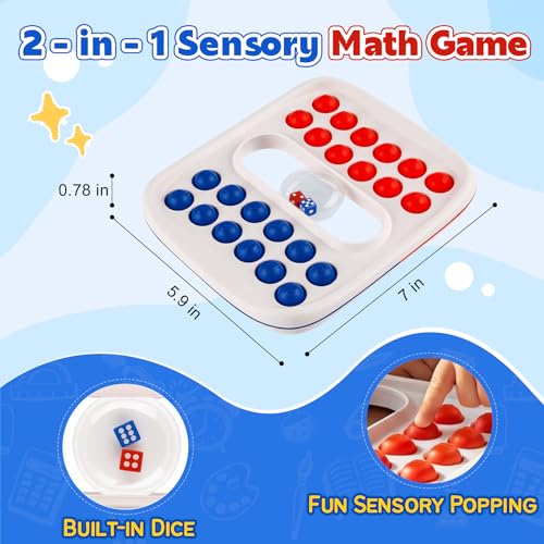 Kiditos Pop Math Game for Kids Ages 4-8, Fidget Board with Built-in Dice | Addition and Subtraction Practice, Sensory Fidget Play, Classroom, Homeschool and Travel Learning - color: Red & Blue
