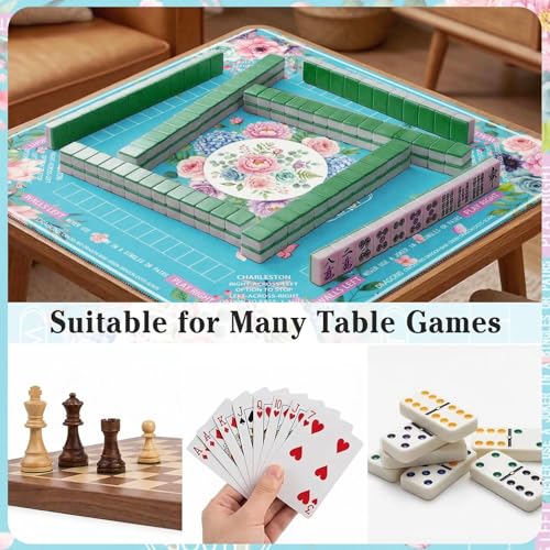 Britimes Mahjong Mat with Black Carrying Bag,31.5"x31.5", Floral Butterfly | Teal Non-Slip Noise Reduction Gaming Mat Rubber Multi Purpose Game Table Cover for Mahjong Card Dominoes Board Tile Games - color: Light Blue