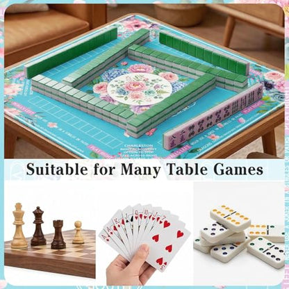 Britimes Mahjong Mat with Black Carrying Bag,31.5"x31.5", Floral Butterfly | Teal Non-Slip Noise Reduction Gaming Mat Rubber Multi Purpose Game Table Cover for Mahjong Card Dominoes Board Tile Games - color: Light Blue