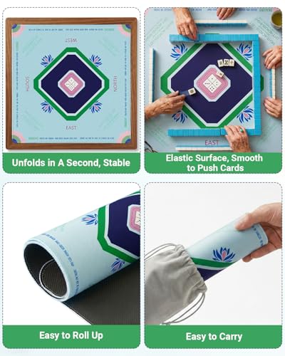 Mahjong Mat for Table, 32.4×32.4 Non-Slip Rubber Mahjong Mats with 2026 Mahjong Card, Neoprene Mah Jong Mat with Carrying Bag for Poker, Board Games,Dominoes,Cards & Tile Games - color: Sku Bule Green