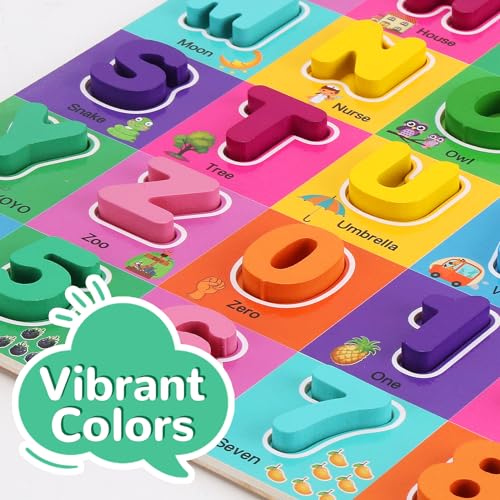 Wooden Alphabet Puzzles Ages 3-5, Alphabet and Number Puzzle with ABC Learning for Kids Ages 3 4 5, Preschool Learning Toys with Chunky ABC Puzzle Board for Girls Boys Kindergarten - color: Large Single Pack