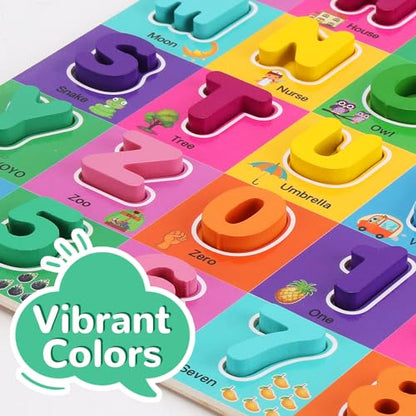 Wooden Alphabet Puzzles Ages 3-5, Alphabet and Number Puzzle with ABC Learning for Kids Ages 3 4 5, Preschool Learning Toys with Chunky ABC Puzzle Board for Girls Boys Kindergarten - color: Large Single Pack