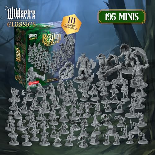 The Realm Set - Grey Version - 195 minis - Heroes, Monsters, NPC for DND Miniatures Bulk I 28mm Dungeon Dragons D&D Miniatures I DND Minis D&D Figures I Pathfinder, Realm Reforged