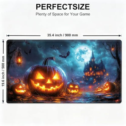 for MTG Playmat, Custom Trading Card Game Mat 35.4 x 19.7 in | Lantern Castle Night Premium Non-Slip Rubber Base, Water-Resistant & Stitched Edges, Personalized High-Definition Art - color: Lantern Castle Night, size: 35" x 20" Regular