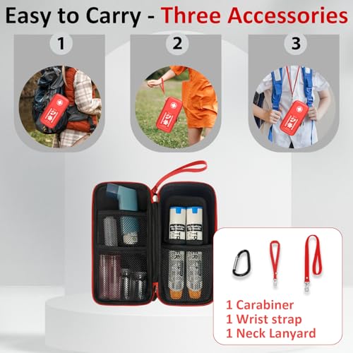 EpiPen Carry Case, Hard Emergency Medical Bag with Carabiner-for 2 EpiPens, Asthma Inhaler, Auvi-Q,Eye Drops,Anti-Histamine,Allergy Medication,Diabetes Travel Case for Adults and Kids