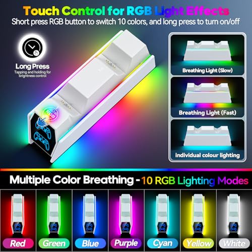 PS 5 Controller Charger Station Compatible with Play 5 Faceplates Edge & Dual Controller, PS 5 Accessories Charging Station, PS 5 Charging Dock Stand with LED Indicators for PlayStation Consoles - color: White