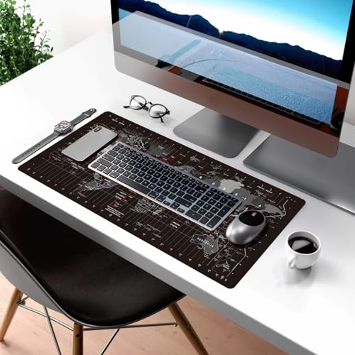 HGWALP Large Keyboard Gaming Mouse Pad Black World Map Mouse Pad with Anti-Slip Rubber Base, Extended XXL Long Gaming Mousepad Big Mouse Pads for Desk,31.5 X 11.8 Inch - color: World Map