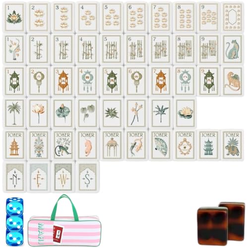 4 Layer Mahjong Tiles, 2026 Premium 160 Pcs Acrylic American Mahjong Tiles Set with Dice, Engraved Four Layer Mahjong Tile with Exquisite Carrying Bag, Home Trips Social Game (Tortoise) - color: Tortoise