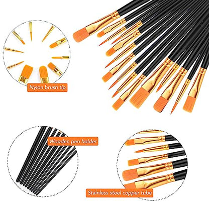 AROIC Acrylic Paint Brushes, 6 Packs / 60 pcs Nylon Hair Paint Brush Set for All Purpose Oil Watercolor Painting Artist Professional Kits (Black) - size: 60pcs-balck