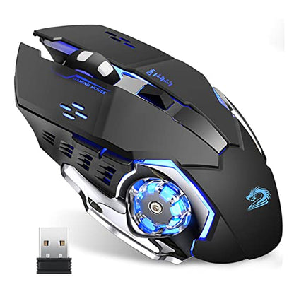 Uciefy Q85 Rechargeable Wireless Gaming Mouse, 2.4G LED Optical Silent Wireless Computer Mouse with 4 LED Light, 3 Adjustable DPI, Ergonomic Design, Auto Sleeping (Black) - color: Black