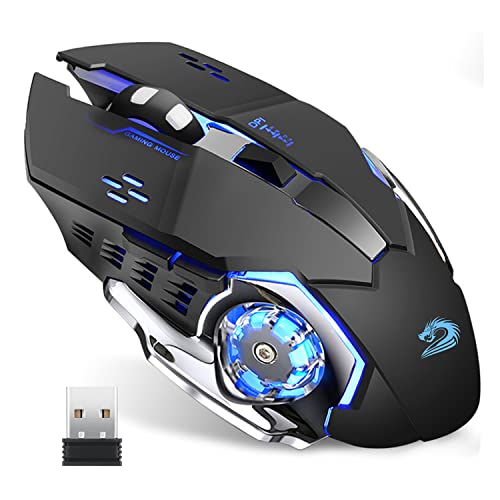 Uciefy Q85 Rechargeable Wireless Gaming Mouse, 2.4G LED Optical Silent Wireless Computer Mouse with 4 LED Light, 3 Adjustable DPI, Ergonomic Design, Auto Sleeping (Black) - color: Black