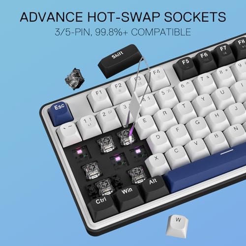 Redragon K689 Wired Gasket RGB Gaming Keyboard, 108 Keys Mechanical Keyboard w/Extra 4 Hotkeys, Upgraded Hot-swappable Socket, 3-Layer Noise Dampening, Mixed Color Keycaps, Custom Linear Switch - color: Cerulean Polar
