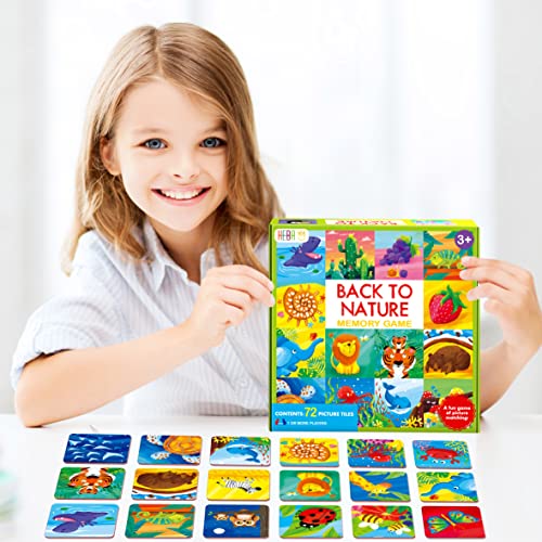 Hebayy Memory Matching Game, 72 PCS Nature Theme Matching Cards for Toddlers 36 Pairs Memory Cards for Preschool 4 5 6 Years Old - style: Nature Theme