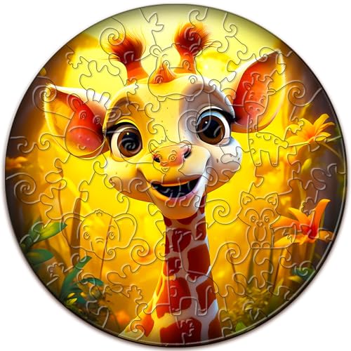 Wooden Puzzles for Kids Ages 4-6 - Giraffe Puzzle (11.4 x 11.4 in) - 50 Piece Puzzles for Kids - All Pieces Unique Shape - Gifts for Boys Girls Toddlers Ages 3-5 2-4 Year Old - color: Cute Giraffe