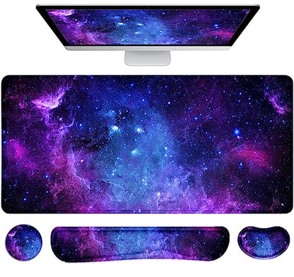 Lateefah Mouse Pad with Wrist Rest, Desk Mat + Keyboard Wrist Rest Set, Desk Pad for Keyboard and Mouse, 4-in-1 Large Mouse Pad with Wrist Support for Office, Home - color: 4Pcs-Galaxy