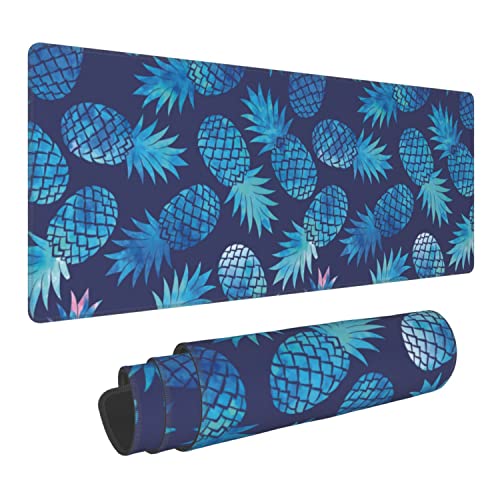 Watercolor Vintage Pineapple Extended Gaming Mouse Pad Large Desk Mat with Non-Slip Rubber Base and Stitched Edges,Keyboard Mouse Mat Desk Pad for Work,Game,Office,Home 35.4 * 15.7 Inch - color: Watercolor Vintage Pineapple