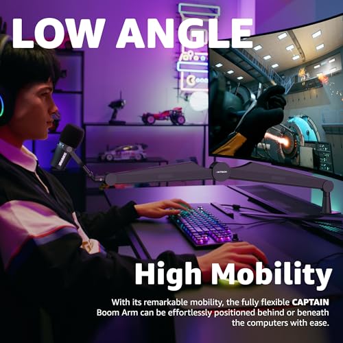 Microphone Boom Arm Adjustable Stick Mic Arm Stand with Desk Mount Clamp Overhead 360° Rotatable Microphone Stand with Cable Management for Podcast Streaming Gaming Studio CAPTAIN Model - color: 1 Black