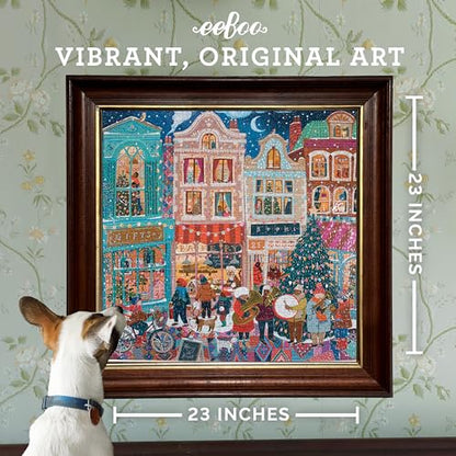 eeBoo A Happy Holiday 1000 Piece Square Jigsaw Puzzle, 23" x 23" | Double coated, sturdy & dust free pieces with a satisfying snap. Includes full color reference insert. Vibrant, original art - style: A Happy Holiday