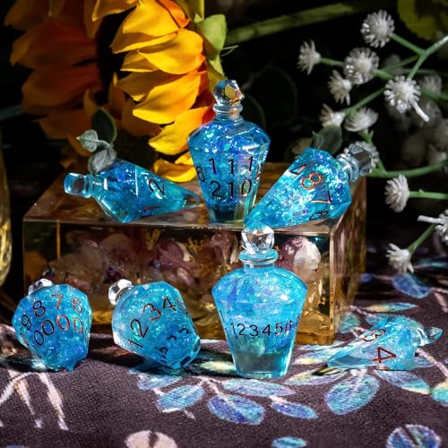 7PCS Potion DND Dice Set,Transparent Sharp Edge Die Set D&D RPG Polyhedral Dice,for Dungeons and Dragons TTRPG Games Roleplaying Games.(Blue Galaxy) - color: Blue Galaxy