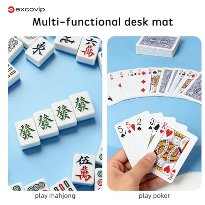 excovip Blue Mahjong Mat for Table, 32.5" x 32.5" Non-Slip Noise Reduction Mahjong Mat for Gifts, Mahjong, Poker, Board Games, Dominoe 1074 - color: 32.5x32.5inch-blue