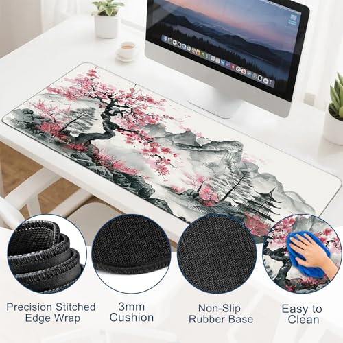 Gaming Mouse Pad, Desk Mat for Keyboard and Mouse, Large Mouse Pad for Desk, Computer Mousepad - color: Japanese Ink Painting